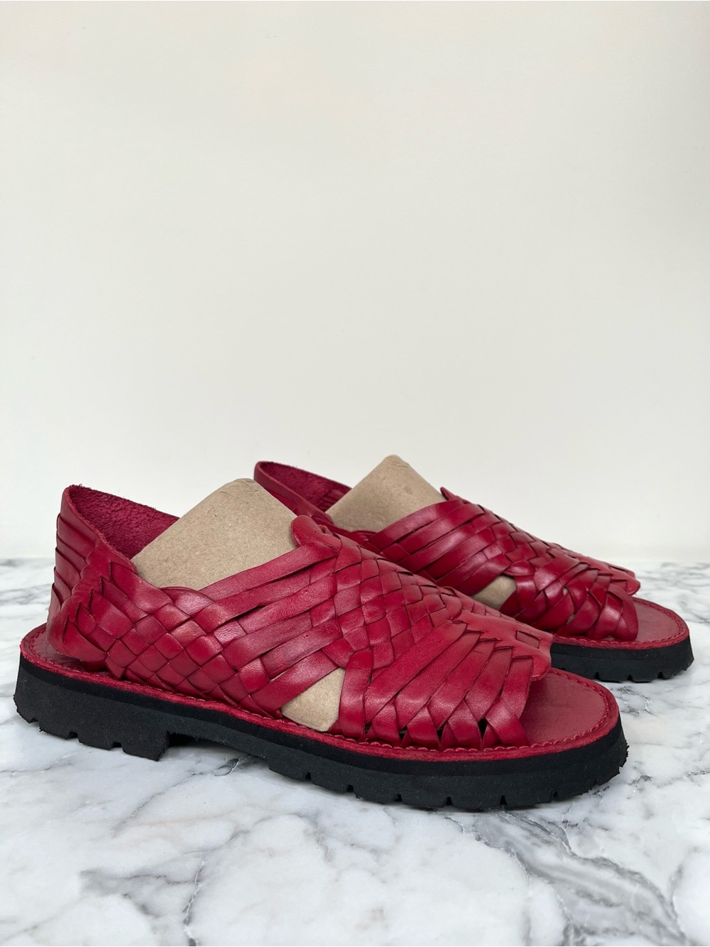 Brand X red leather huaraches sandals made in Mexico open toe woman’s size 8